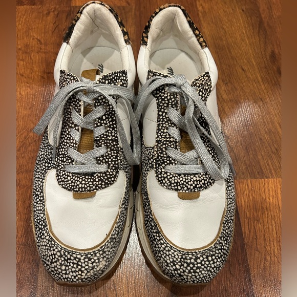 Madewell Shoes White Leather Animal Print Calf Hair Black Tan Women's Size 8.5 - Picture 3 of 10